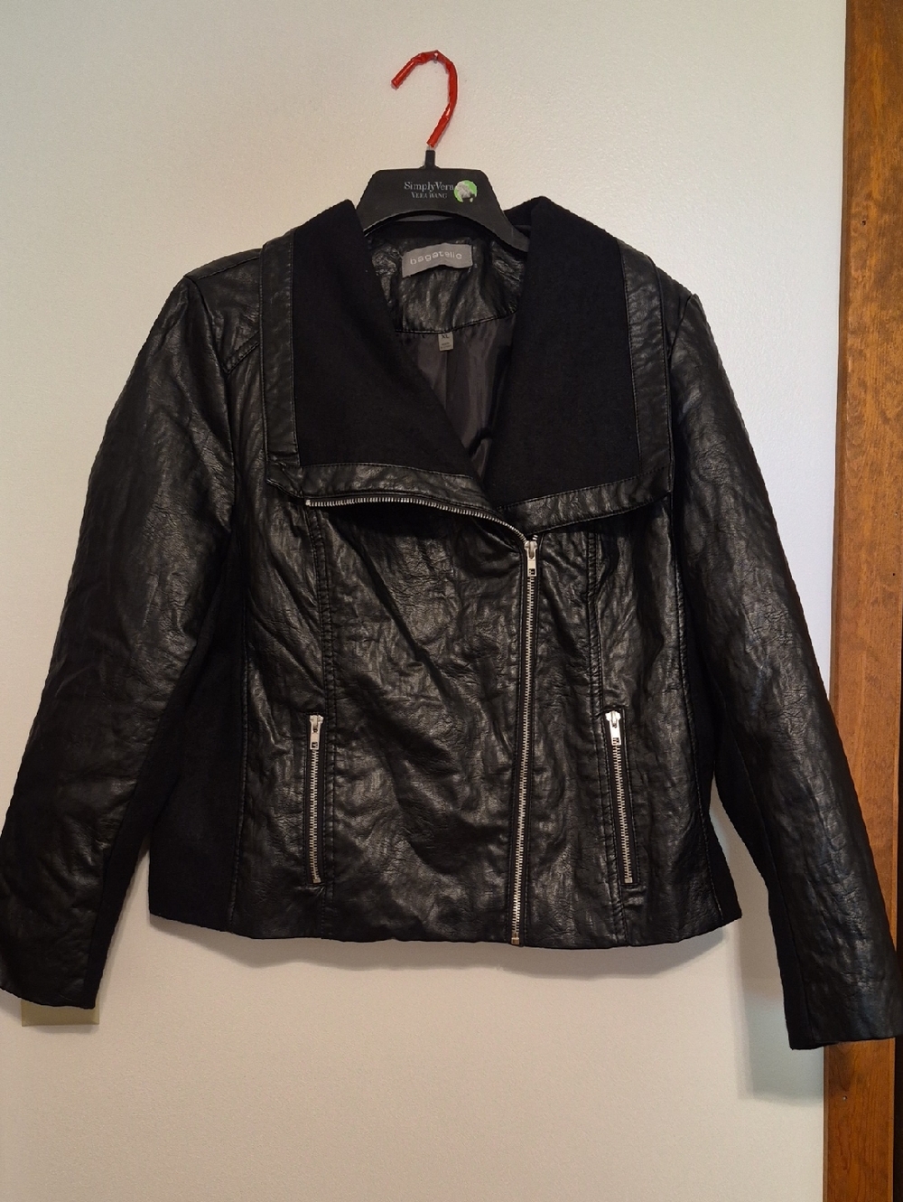 Bagatelle Black Faux Leather Asymmetrical Zip Jacket SZ XL